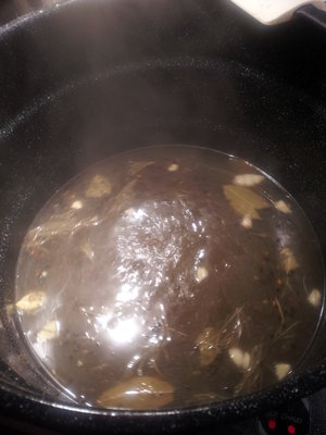 We simmered the brine for ten minutes, then added another gallon of water to cool the mixture